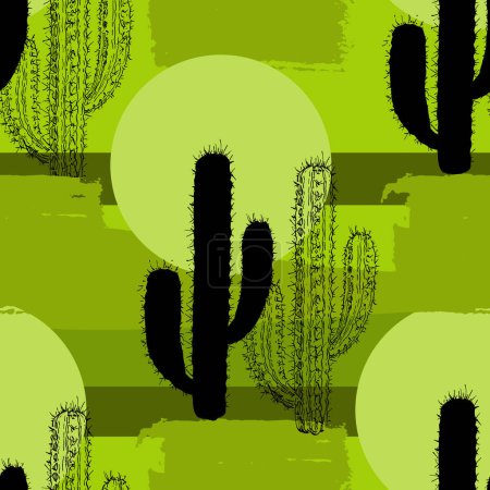 Kaktus Boho nahtloses Muster. Wild-West-Motive endlose Textur mit Kakteen, Bergen. Vektorillustration im Retro-Minimal-Stil. Kakteen wiederholen Hintergrunddruck.