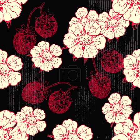 Illustration for Strawberry seamless pattern. Repeating background with summer fruit. Use for fabric, gift wrap, packaging. - Royalty Free Image