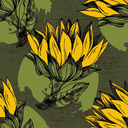 Illustration for Sunflower seamless patterns wallpaper design for fabric, prints and background texture, Vector illustration. - Royalty Free Image
