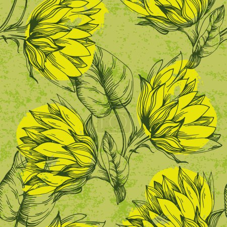 Illustration for Sunflower seamless patterns wallpaper design for fabric, prints and background texture, Vector illustration. - Royalty Free Image