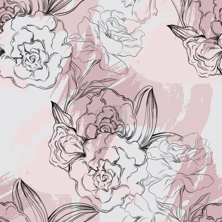 Illustration for Hand drawn floral background. Botanical seamless pattern. Sketch drawing. Design for fashion , fabric, textile, wallpaper, cover, web , wrapping and all prints - Royalty Free Image