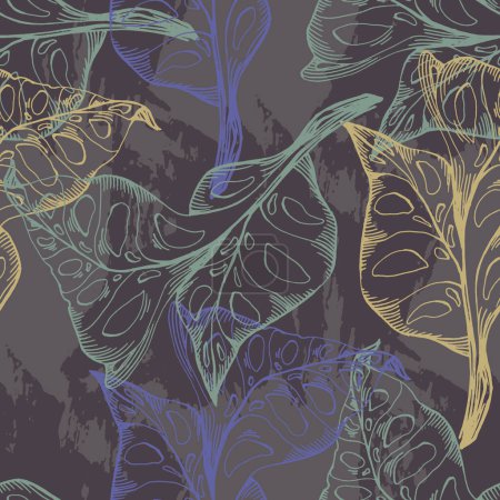 Illustration for Seamless tropical pattern with exotic leaves and plants jungle pattern for covers, backgrounds, decor, presentations. Tropical monstera leaves. - Royalty Free Image