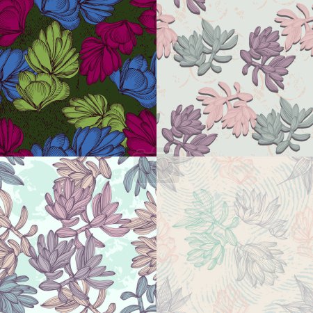 Illustration for Succulents Seamless pattern with abstract tropical flowers, leaves and shapes. Summer jungle florals design. Great for fabric, textile, wrapping paper, wallpaper. Vector texture - Royalty Free Image