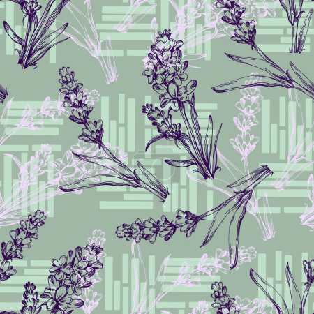 Illustration for Lavender pattern seamless. Print for printing on textiles, clothing, packaging. Marketing of lavender products. Vector illustration, hand drawn. - Royalty Free Image