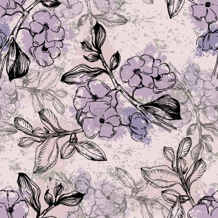 Illustration for Japanese cherry blossom sakura seamless pattern. Linen fabric, wallpaper background. Cherry flowers textile print, spring tree blossom fabric, rosy simple flowers. - Royalty Free Image