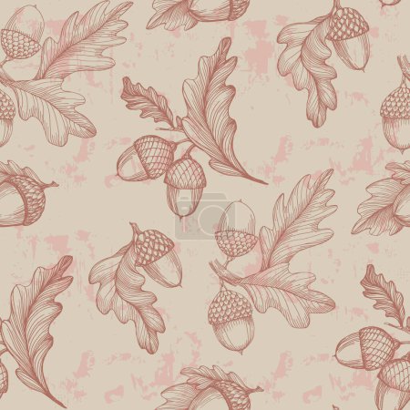 Illustration for Seamless pattern with acorns. Autumn pattern with leaf, autumn leaf background. Abstract leaf texture. - Royalty Free Image