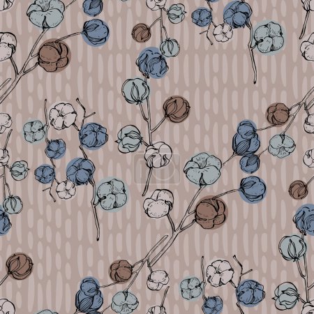 Illustration for Seamless pattern with cotton. Patterns with flower plant. Cotton pattern for the print. Vector illustration - Royalty Free Image