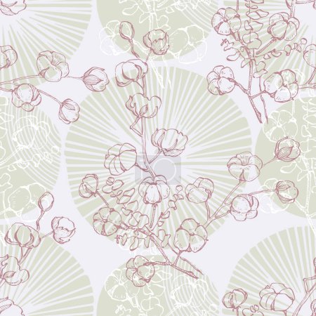 Illustration for Seamless pattern with cotton. Patterns with flower plant. Cotton pattern for the print. Vector illustration - Royalty Free Image