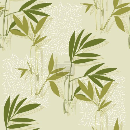 Illustration for Seamless pattern, background with bamboo background. Hand drawn colorful vector illustration. - Royalty Free Image