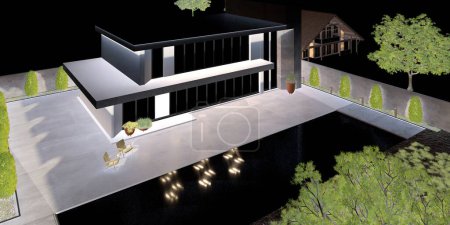 Photo for 3D RENDER OF luxury house exterior view, swimming pool - Royalty Free Image