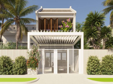 Foto de 3d renderizado de villa de lujo casa y piscina al aire libre - Imagen libre de derechos