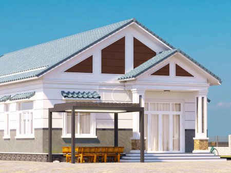 Foto de 3d renderizado de la casa de lujo exterior wiew con pérgola - Imagen libre de derechos
