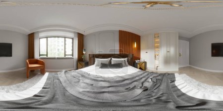 Téléchargez les photos : 3D RENDER OF LUXURY HOTEL ROOM, 360 DEGRES VUE - en image libre de droit