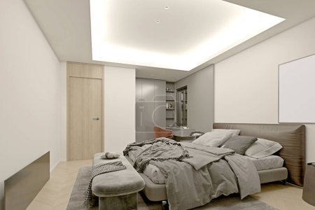 Téléchargez les photos : 3d render of luxury hotel room, home interior bedroom - en image libre de droit