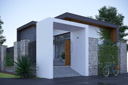 Photo for 3d render luxury villa house exterior view at sunset - Royalty Free Image