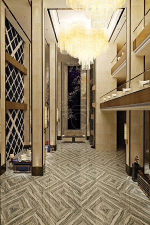 Téléchargez les photos : 3d render of luxury hotel reception lobby interior - en image libre de droit