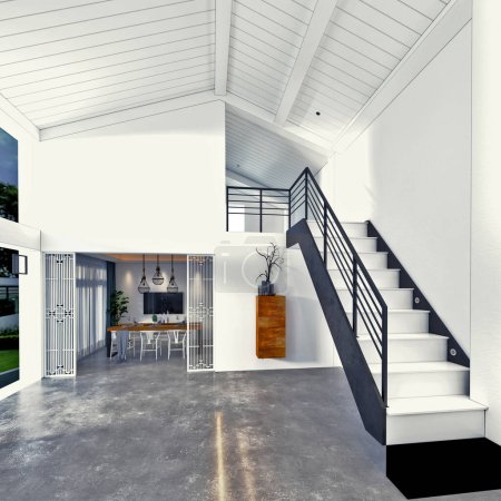 Foto de 3d render home interior, kitchen - Imagen libre de derechos