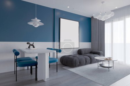 Téléchargez les photos : 3d render of blue design living room - en image libre de droit