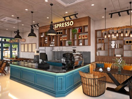 Foto de 3d render of coffee shop, espresso cafe - Imagen libre de derechos