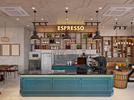 3d render of coffee shop, espresso cafe