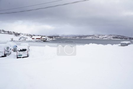 Photo for Snowy nature landscape view in tromso, norway - Royalty Free Image