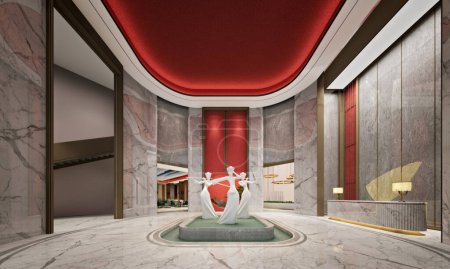 Téléchargez les photos : Rendement 3d de la réception du lobby de l'hôtel de luxe - en image libre de droit