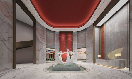 Téléchargez les photos : Salle de réception du lobby de l'hôtel de luxe rendu 3d - en image libre de droit