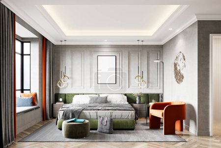 Photo for 3d render luxury hotel room, bedroom - Royalty Free Image