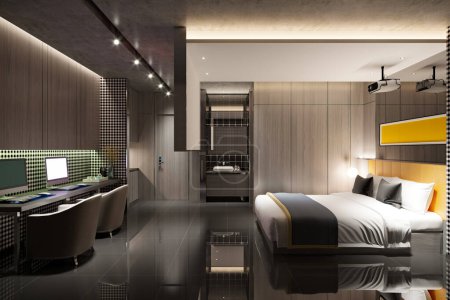 Photo for 3d render of luxury hote suite, bedroom. - Royalty Free Image