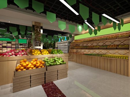 Vegetables and fruits store, grocery 3d rendering.