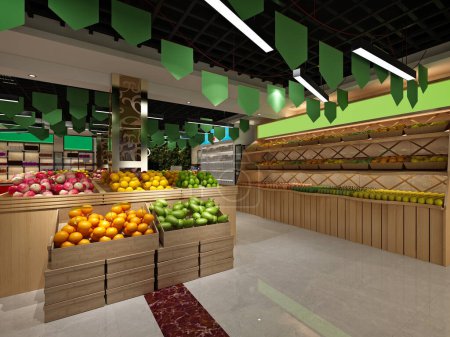 Foto de Tienda de verduras y frutas de comestibles, 3d renderizado - Imagen libre de derechos