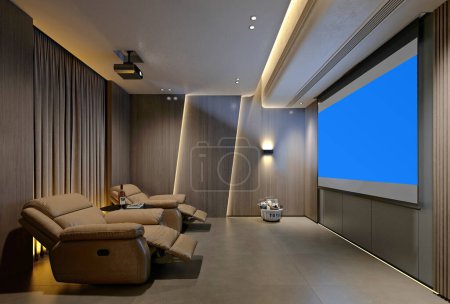Foto de Entretenimiento y sala de cine en casa, 3d render. - Imagen libre de derechos