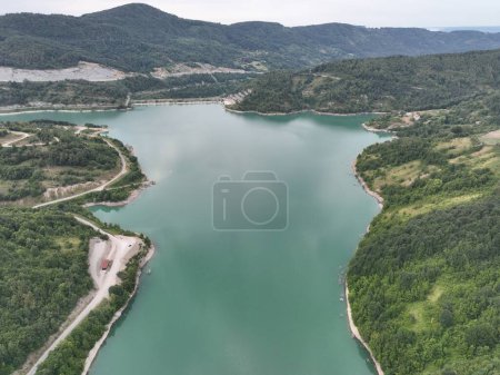 Photo for Aerial view of the water dam, barrage - Royalty Free Image