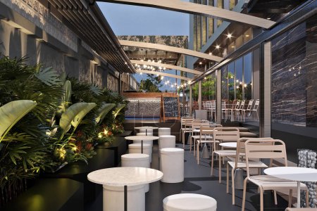 Téléchargez les photos : Couverture de patio restaurant café avec pergola, rendu 3d - en image libre de droit