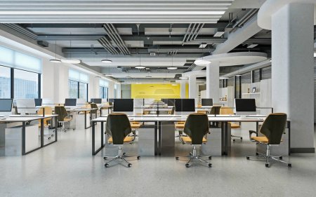 Téléchargez les photos : Moderne grand bureau intérieur rendu 3d - en image libre de droit
