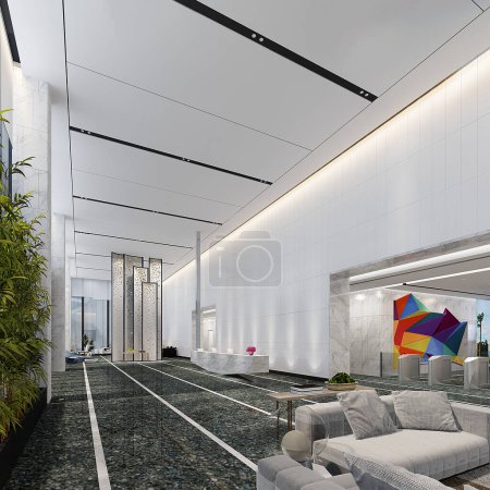 Téléchargez les photos : Réception moderne de luxe hall d'entrée rendu 3d - en image libre de droit