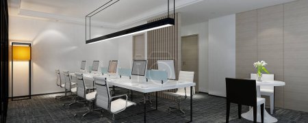 Photo for Modern working space, open office. 3d rendering - Royalty Free Image