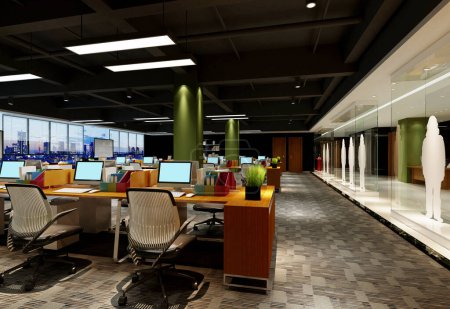 Foto de Interior moderno de la oficina de trabajo, representación 3d - Imagen libre de derechos