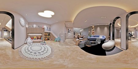 Photo for 360 degrees virtual reality living room, 3d render - Royalty Free Image