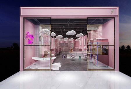 Foto de 3d renderizar rosa casa de fiesta cafetería - Imagen libre de derechos