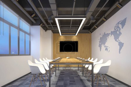Téléchargez les photos : 3d rendre bureau de travail moderne, salle de réunion - en image libre de droit