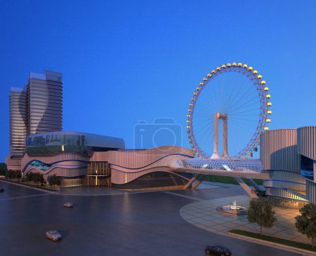 Foto de 3d renderizado de edificios vista exterior por la noche - Imagen libre de derechos