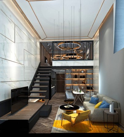 Foto de 3d renderizar loft apartamento interior - Imagen libre de derechos