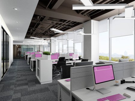 Foto de 3d renderizado de interior de oficina de trabajo moderno - Imagen libre de derechos