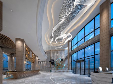Foto de 3d renderizar vestíbulo recepción hotel de lujo - Imagen libre de derechos
