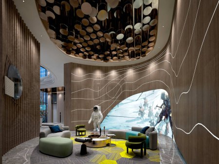 Téléchargez les photos : Hall de réception de l'hôtel de luxe rendu 3d - en image libre de droit