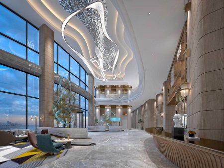 Photo for 3d render luxury hotel reception lobby hall - Royalty Free Image