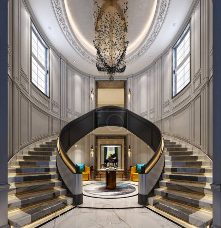 Foto de 3d renderizar elegante edificio escaleras de entrada - Imagen libre de derechos