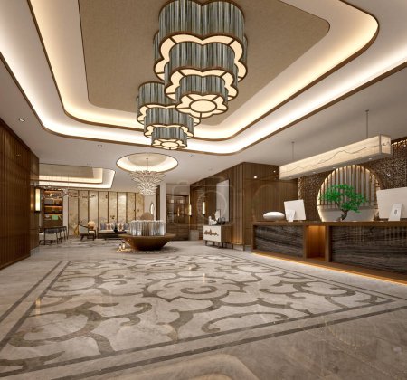 Photo for 3d render of luxury hotel entrance lobby hall - Royalty Free Image