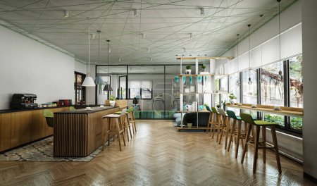 Foto de 3d renderizar café restaurante interior - Imagen libre de derechos